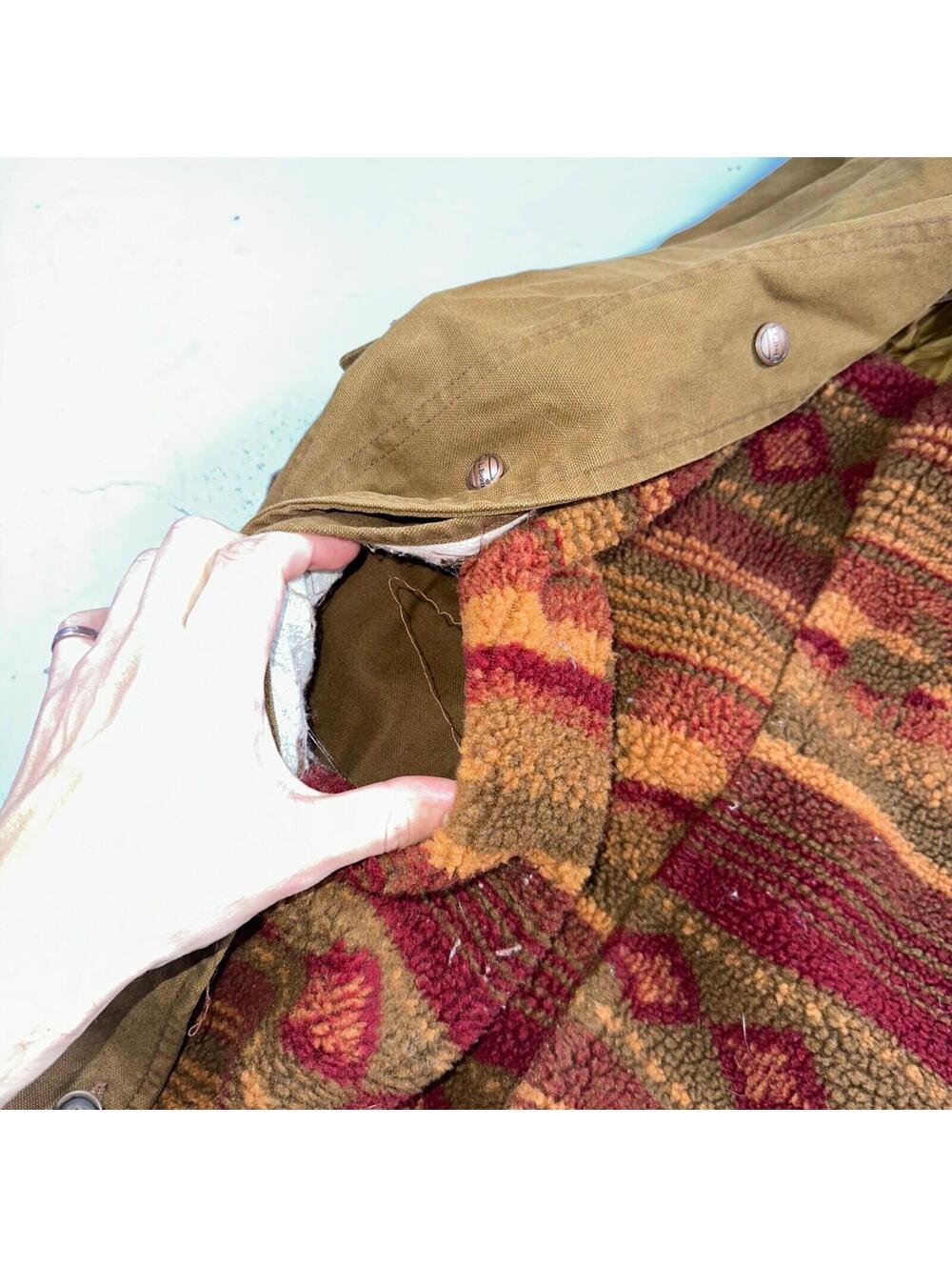 Vintage LL Bean Aztec Fleece Lined Womens Canvas Long Button Duster Coat M - Picture 8 of 16